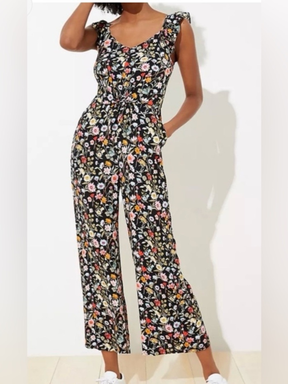LOFT Black Floral Wide-Leg Jumpsuit